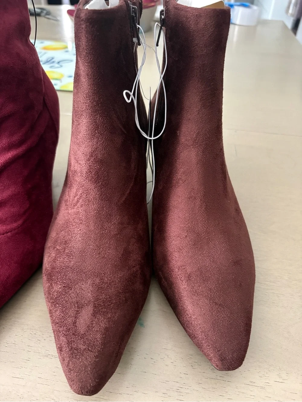Universal Thread Chocolate Suede Heeled Ankle Boots